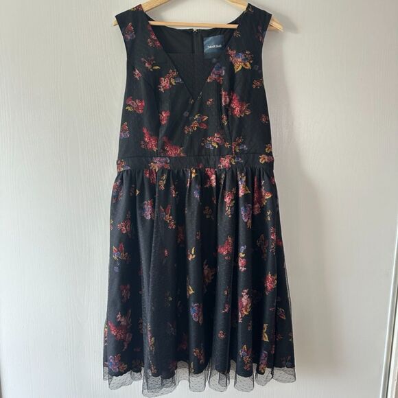 ModCloth Womens Delightful Sight A Line‎ Black Floral Lace Overlay Dress Size XL - Picture 2 of 13